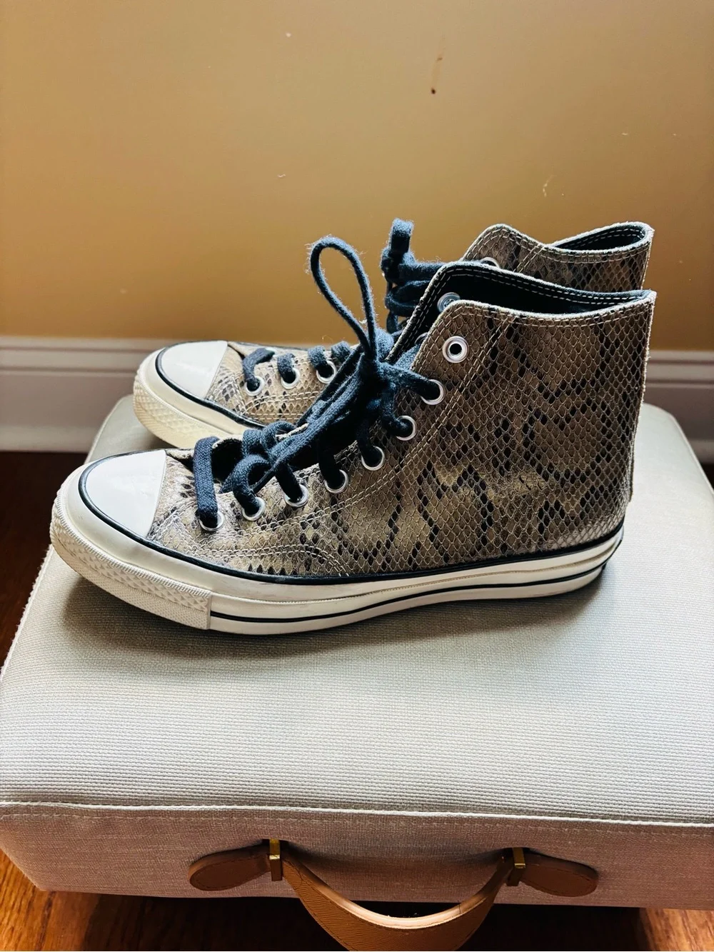 Converse High Top Sneakers in Metallic Taupe with Black Laces